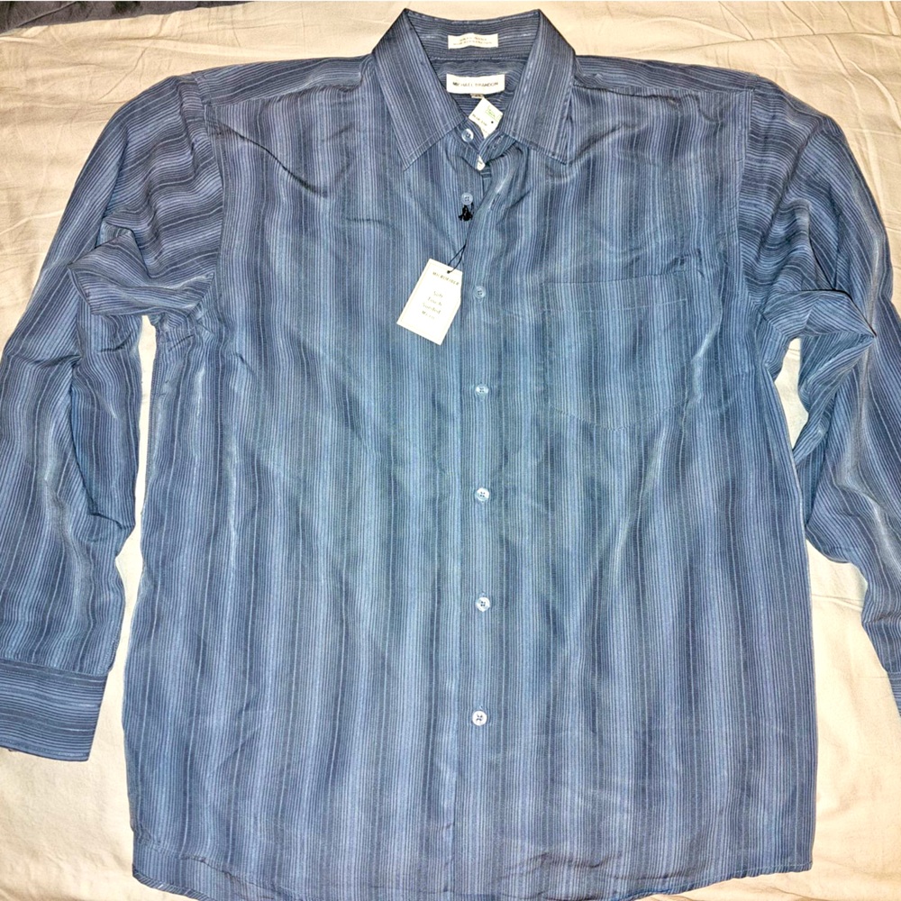 Michael Brandon designer Men's Blue Striped Shirt 18 1/2 - Picture 1 of 2
